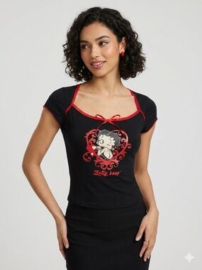 Betty Boop Y2K Black Tee with Red Trim